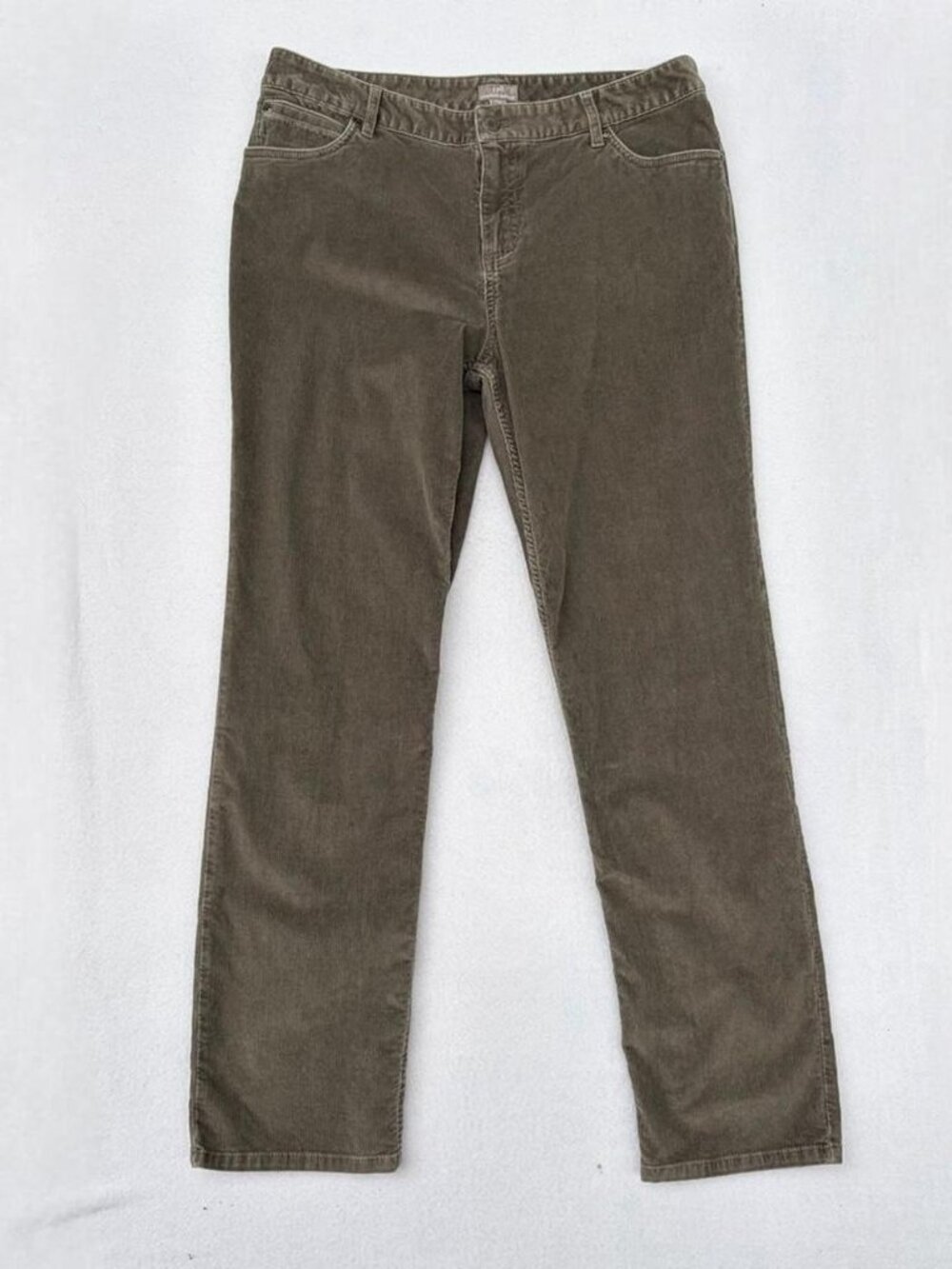 J. Jill Authentic Fit Khaki Green Corduroy Straight Leg Pant Sz 12 Fall Autumn